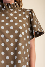 Load image into Gallery viewer, MOCHA POLKA DOT RUFFLE TOP