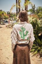Load image into Gallery viewer, CACTUS GINGHAM WESTERN YOKE BLOUSE
