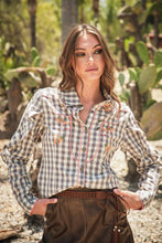 Load image into Gallery viewer, CACTUS GINGHAM WESTERN YOKE BLOUSE
