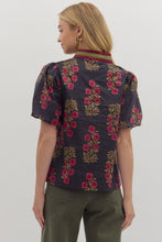 Load image into Gallery viewer, BLACK FLORAL BUBBLE SLEEVE BLOUSE
