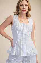 Load image into Gallery viewer, GLAM PEPLUM STRIPE TOP BLUE/WHT
