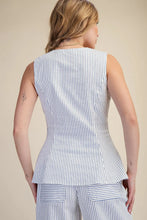 Load image into Gallery viewer, GLAM PEPLUM STRIPE TOP BLUE/WHT
