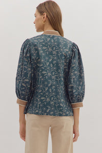 DENIM BLUE FLORAL BLOUSE
