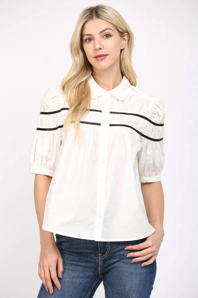 WHITE SMOCKED BLOUSE