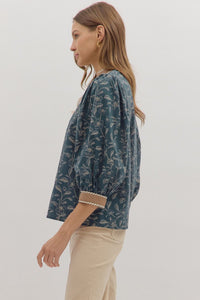 DENIM BLUE FLORAL BLOUSE