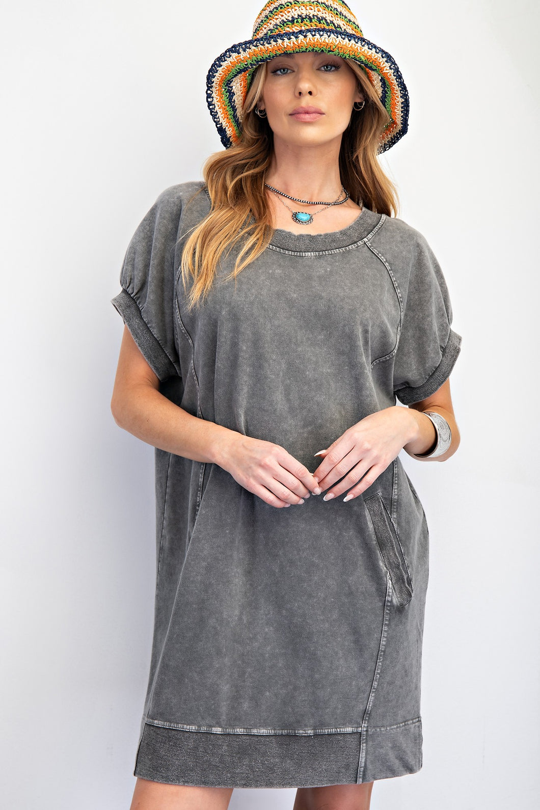 MINERAL WASHED TERRY KNIT DRESS