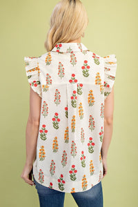 SPICY FLORAL BUTTON UP BLOUSE