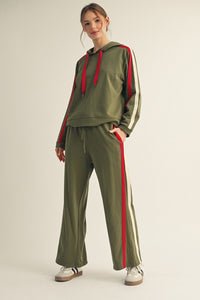 OLIVE RACING STRIPE LOUNGE SET