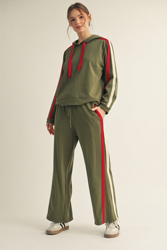 OLIVE RACING STRIPE LOUNGE SET