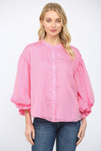Load image into Gallery viewer, PINK PINSTRIPE BUBBLE SLEEVE BLOUSE
