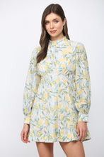 Load image into Gallery viewer, LEMON &amp; FLORAL PRINT FLARE DRESS
