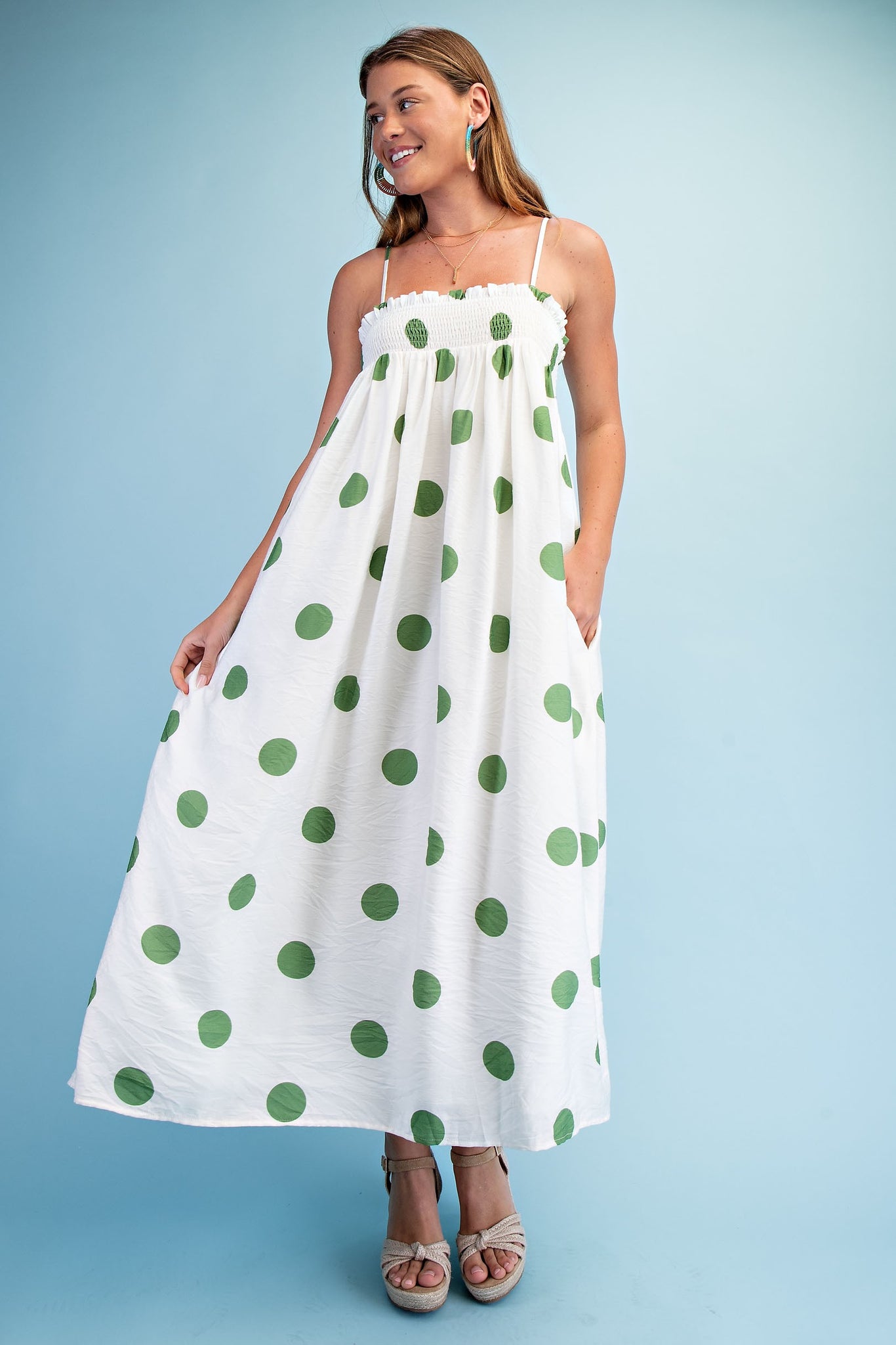 GREEN POLKA DOT MAXI DRESS – Bless Up Boutique & Embroidery