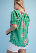 Load image into Gallery viewer, GREEN FLORAL V-NECK BLOUSE
