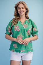 Load image into Gallery viewer, GREEN FLORAL V-NECK BLOUSE
