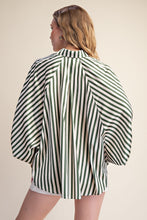 Load image into Gallery viewer, GREEN STRIPE WIDE PUFF SLEEVE SHIRT
