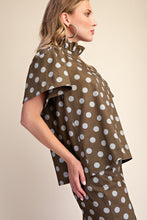 Load image into Gallery viewer, MOCHA POLKA DOT RUFFLE TOP
