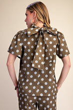 Load image into Gallery viewer, MOCHA POLKA DOT RUFFLE TOP
