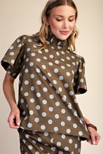 Load image into Gallery viewer, MOCHA POLKA DOT RUFFLE TOP
