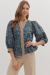 DENIM BLUE FLORAL BLOUSE