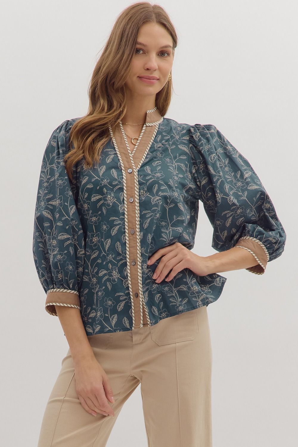 DENIM BLUE FLORAL BLOUSE
