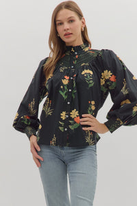 BLACK SMOCKED BLOUSE