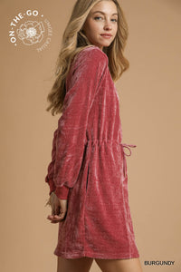 VELOUR DRAWSTRING MINI DRESS