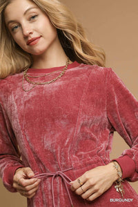 VELOUR DRAWSTRING MINI DRESS