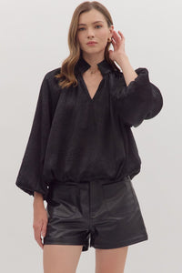 BLACK BUBBLE LONG SLEEVE BLOUSE