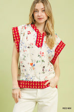 Load image into Gallery viewer, FLORAL RED TRIM BLOUSE
