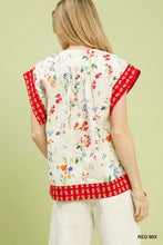 Load image into Gallery viewer, FLORAL RED TRIM BLOUSE
