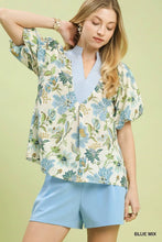 Load image into Gallery viewer, BLUE MIXED FLOWER BLOUSE
