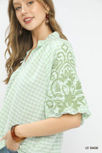 Load image into Gallery viewer, LIGHT SAGE GINGHAM TOP
