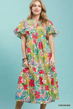 Load image into Gallery viewer, MULTI TROPICAL FLORAL MIDI DRESS
