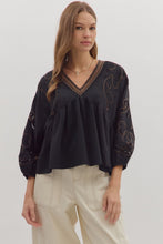 Load image into Gallery viewer, BLACK CUTOUT EMBROIDERED BLOUSE

