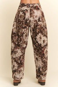 BROWN FLORAL TAPESTRY BARREL PANT
