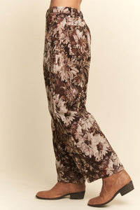 BROWN FLORAL TAPESTRY BARREL PANT