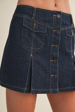 Load image into Gallery viewer, DENIM BUTTON UP PLEAT SKIRT
