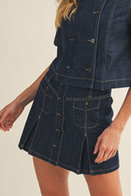 Load image into Gallery viewer, DENIM BUTTON UP PLEAT SKIRT
