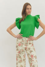 Load image into Gallery viewer, KELLY GREEN FLUTTER SLEEVE SWEATER
