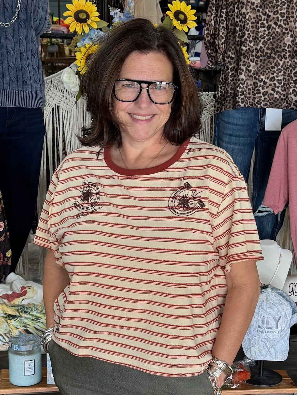 RUST STRIPE LUCKY TEE