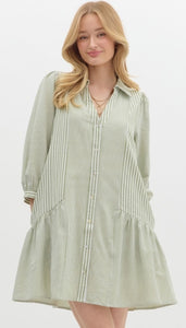 SAGE BENGAL STRIPE DROP WAIST DRESS