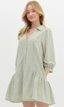 Load image into Gallery viewer, SAGE BENGAL STRIPE DROP WAIST DRESS
