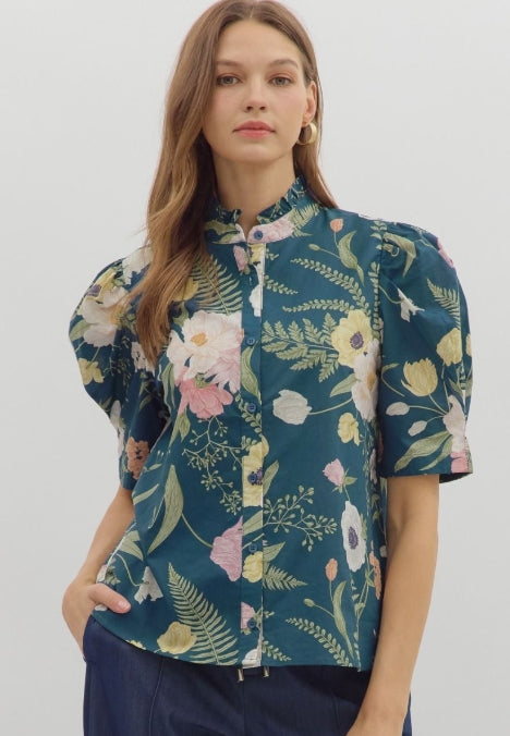 TEAL FLORAL BLOUSE