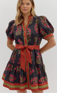 BLACK FLORAL MINI DRESS
