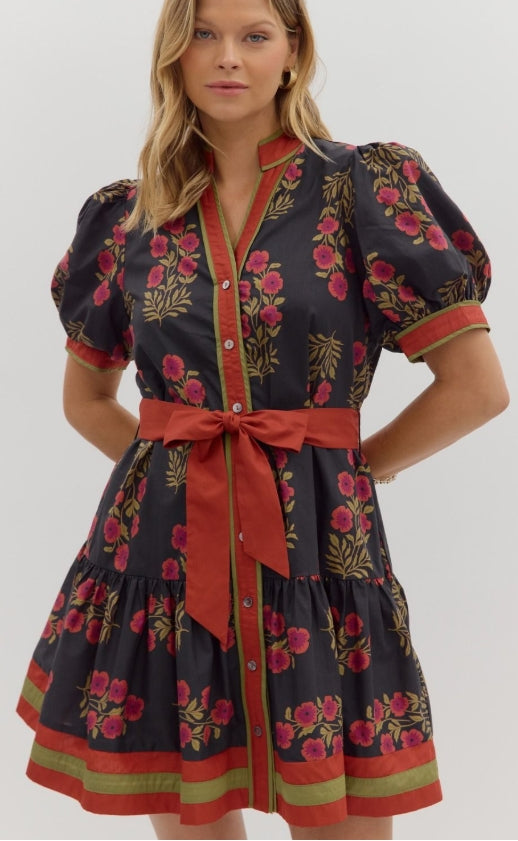 BLACK FLORAL MINI DRESS