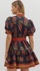 BLACK FLORAL MINI DRESS
