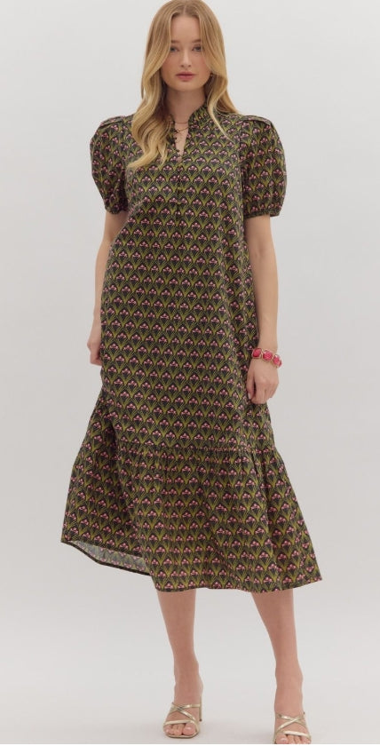 BLACK FLORAL MIDI DRESS