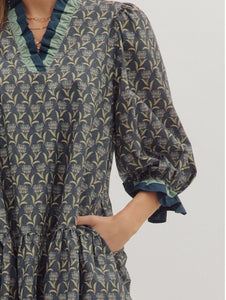 MIDNIGHT BLUE FLORAL MINI DRESS