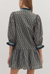 MIDNIGHT BLUE FLORAL MINI DRESS