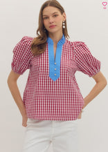 Load image into Gallery viewer, RED GINGHAM PUFF SLEEVE SHIRT
